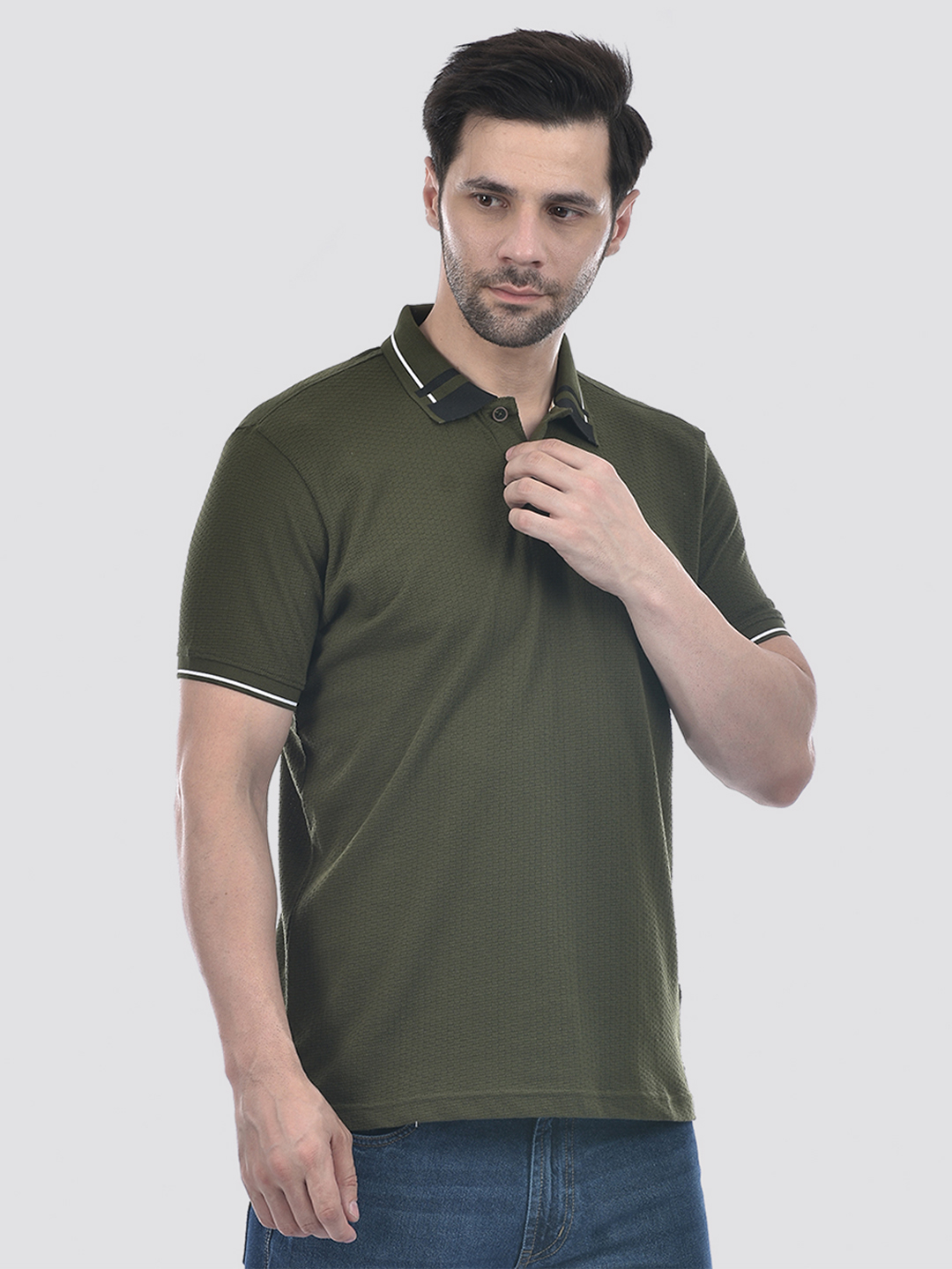 Numero Uno Men Striped Olive T-Shirt